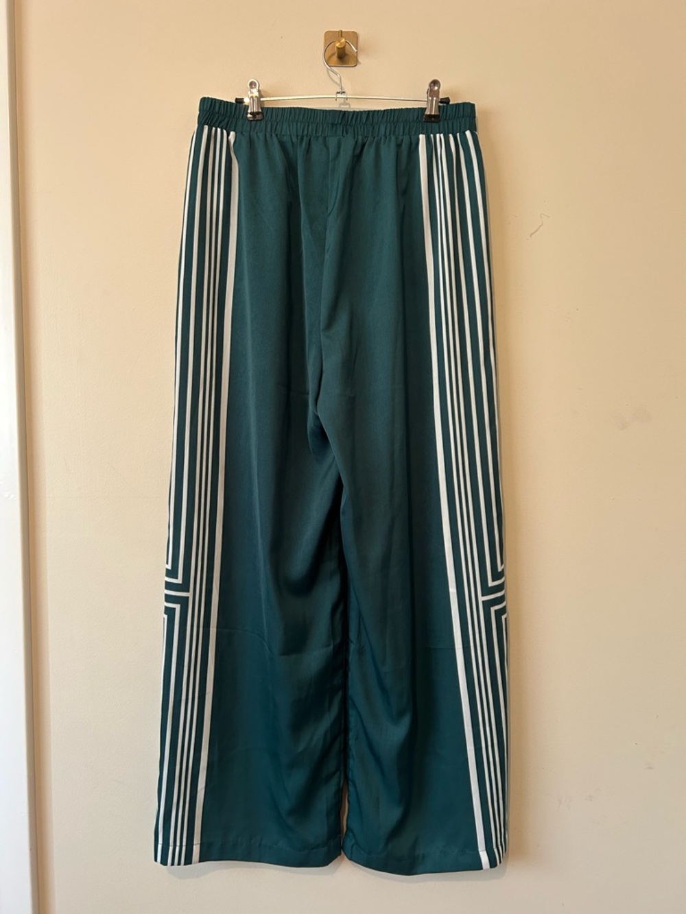 Teal high rise white geometric wide leg satin pants - Picture 4 of 5